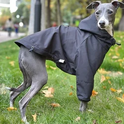 Chaqueta de invierno impermeable a prueba de viento negra para Italia Chubasquero de terciopelo galgo Sudadera con capucha con cremallera de vellón cálido suave para perro
