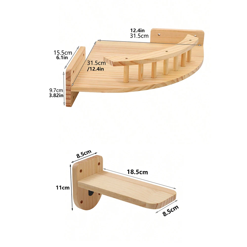 Percha de pared para gatos - estante de madera natural para interior - imagen 5