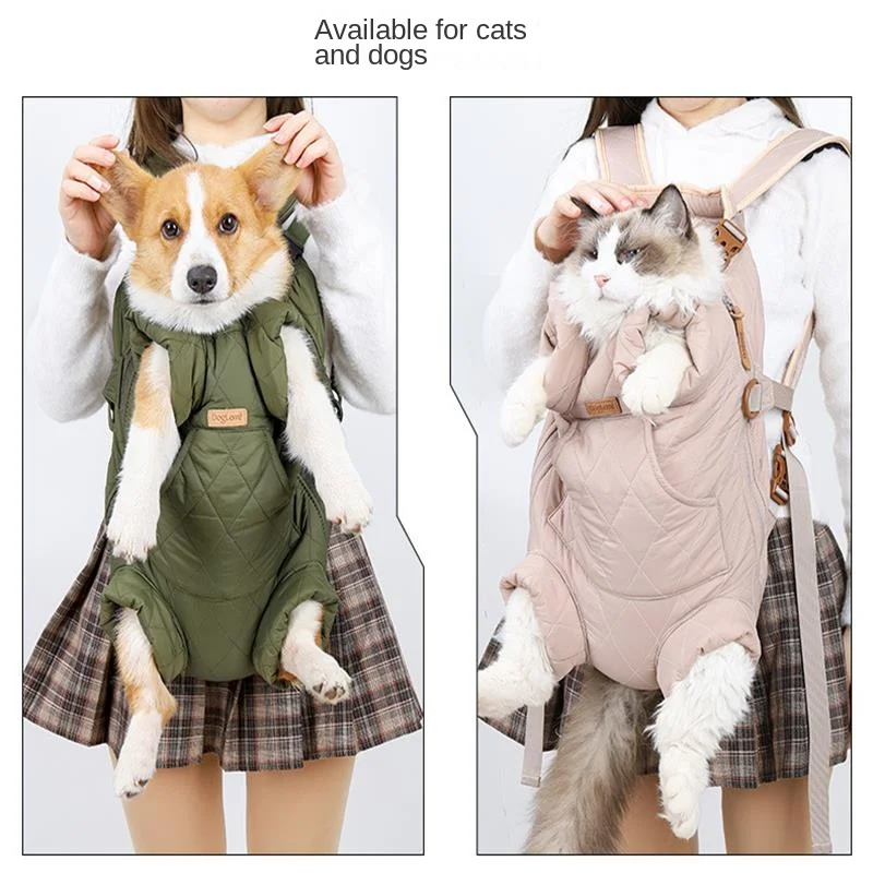 perros accesorios Bolsa de transporte gruesa para mascotas, mochila de pecho con correa portátil, manos libres, cálida, para gatitos y cachorros, invierno, nueva