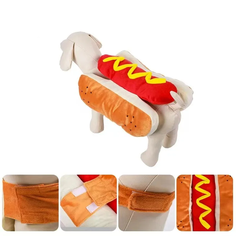Divertidos disfraces de Halloween para perros, ropa ajustable con forma de perro caliente, salchicha, salchicha, ropa para mascotas, traje de fiesta para gatos - imagen 5