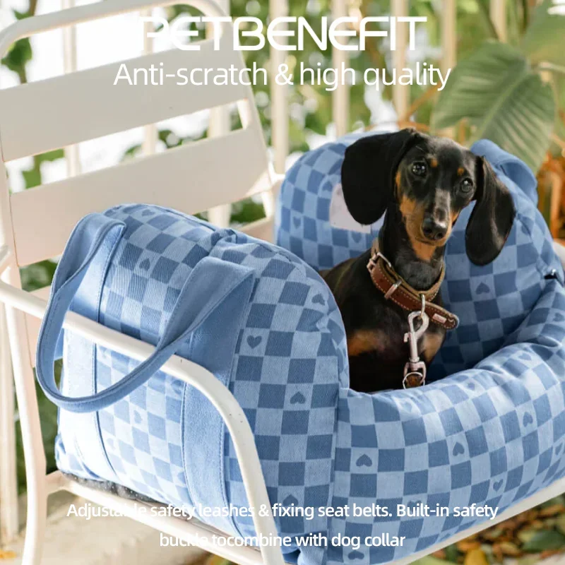 Asiento de coche portátil para perros y mascotas, portadores antideslizantes con Control Central, caja de reposabrazos segura para coche, perrera elevadora para perros pequeños y gatos, viaje - imagen 2