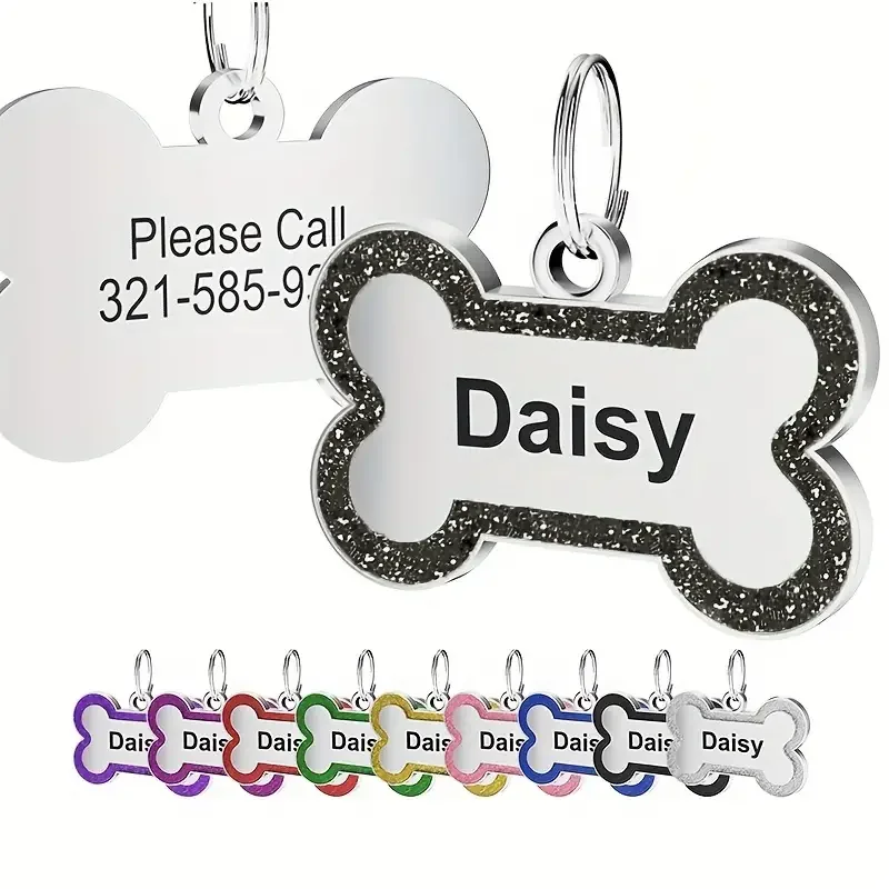 Placa de identificación grabada para mascotas, personalizada, de doble cara, de aleación de Zinc, con forma de hueso para cachorro, etiqueta para Collar, decoraciones colgantes - imagen 2