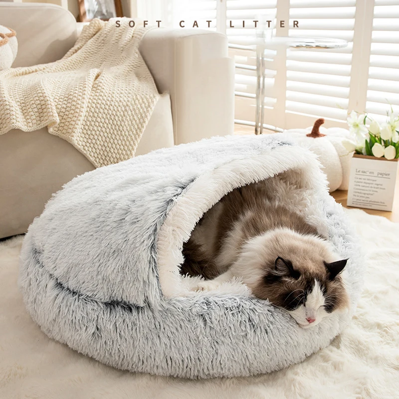Cama suave de felpa para gatos con funda, colchón para mascotas, cama redonda para gatos, cama cálida para invierno, cojín para perros pequeños, nido para gatitos - imagen 2