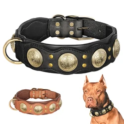 Collar de cuero auténtico con tachuelas para perros medianos y grandes