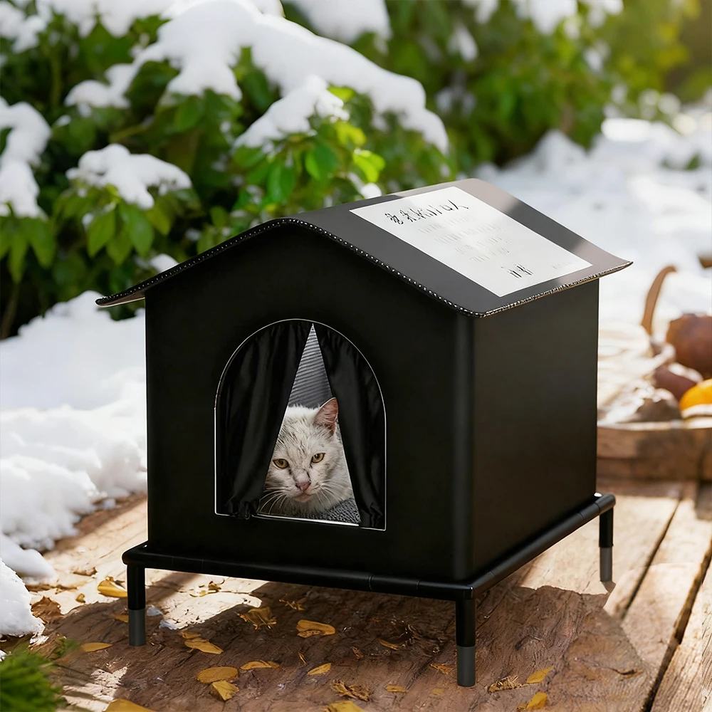 Casa para gatos para gatos al aire libre, resistente a la intemperie y con aislamiento, con estera y dosel, fácil de poner juntos, refugio para gatos - imagen 4
