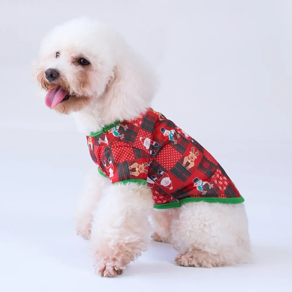 Ropa navideña para perros, camisas para mascotas, chaleco para cachorros, estampado navideño, muñeco de nieve, Reno, Papá Noel, camisas para perros y gatos - imagen 4