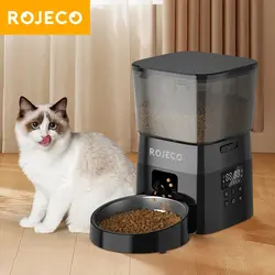 ROJECO-comedero automático para mascotas, versión con botón, dispensador automático de comida para gatos, accesorios, Control inteligente, alimentador para mascotas para gatos, comida seca para perros