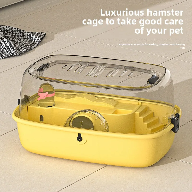 Jaula para hámster, cabaña de plástico transparente, gran espacio, oso dorado, Villa de gran tamaño, caja de alimentación panorámica de doble capa, juego completo - imagen 2