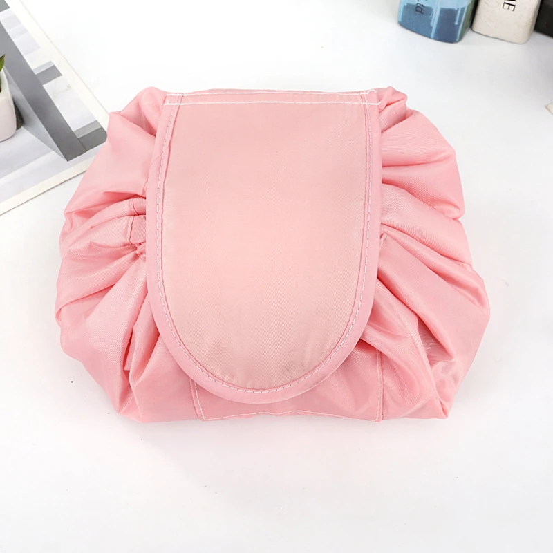 Bolsa de almacenaje para maquillaje elástica con cordón, bolso portátil de viaje negro de gran capacidad, bolsas de almacenamiento a la moda - imagen 4