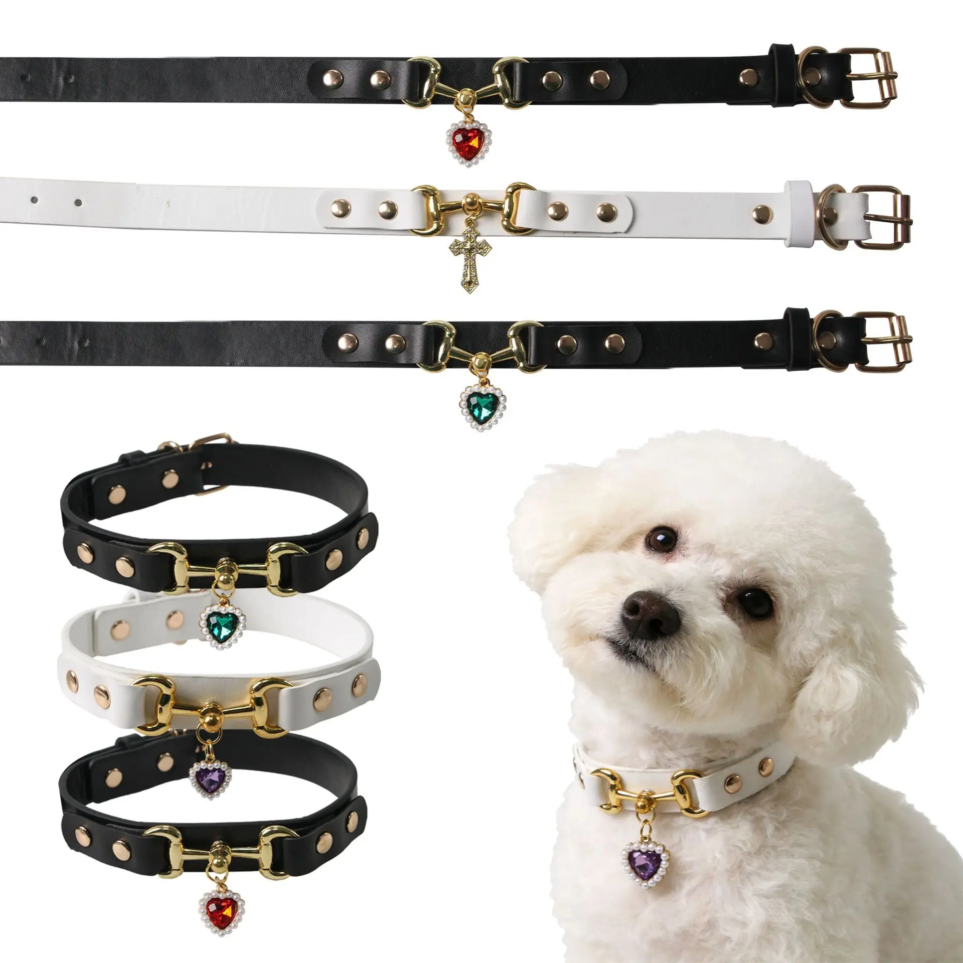 Collar de cuero resistente para perros pequeños, cachorros y pug - imagen 2