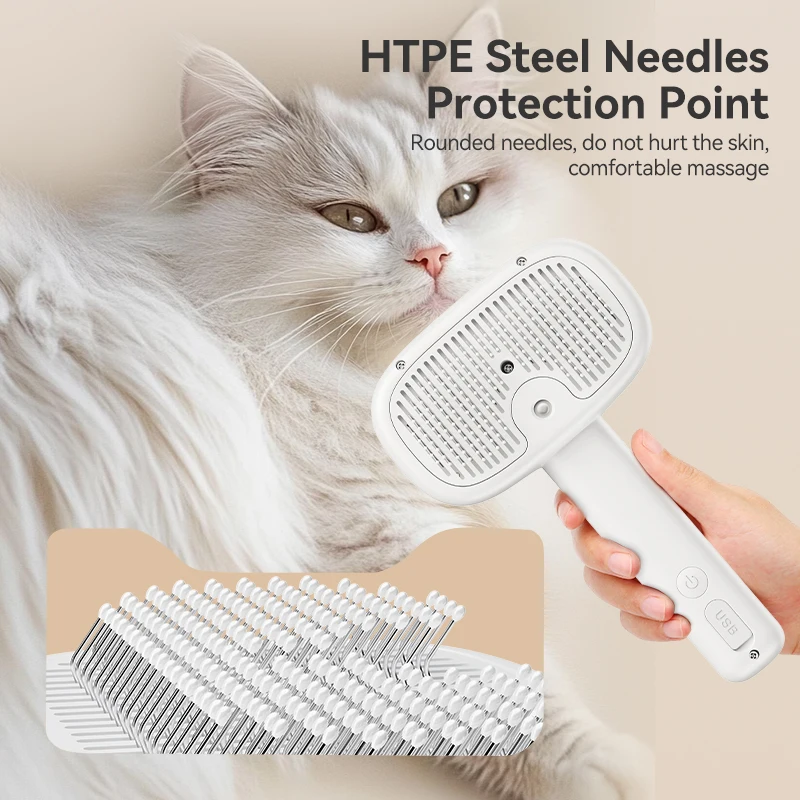 ROJECO-peine de vapor para mascotas, cepillos de pulverización eléctricos para perros y gatos, peines de depilación, herramienta de cuidado de pelo para mascotas, cepillo de niebla de agua - imagen 5