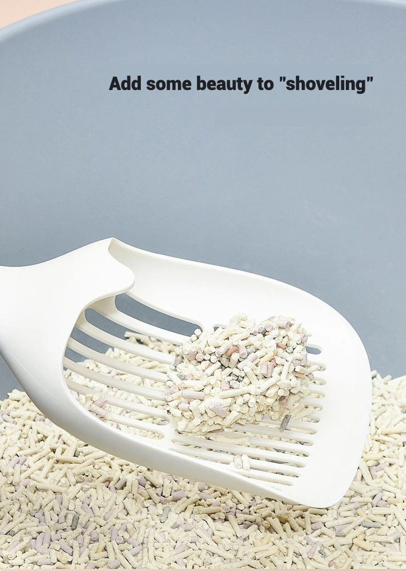 Pala de arena para gatos grande de mango largo con ganchos dobles, pala para excrementos de gato de PP duradera con orificios para fugas de arena, diseño ergonómico - imagen 3