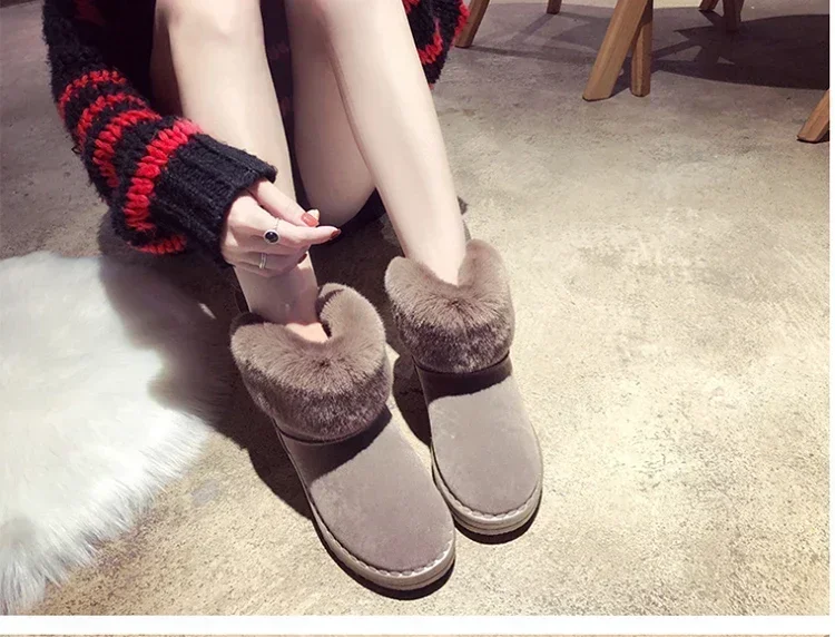 Botas de nieve acolchadas de terciopelo para mujer, zapatos informales de piel para mantener el calor al aire libre, invierno, 2021 - imagen 5