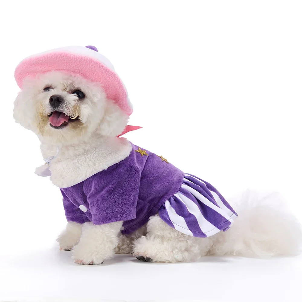 Vestido de lana cálido para perros pequeños a XL con sombrero, traje de Navidad de reno, disfraz de vestido suave para mascotas de invierno