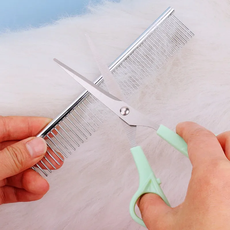 Juego de tijeras y peine para perros, cepillo para perros de acero inoxidable, removedor de pelo para mascotas, recortador de pelo para perros, peine para el cuidado de perros, tijeras, 2 uds., suministros para mascotas - imagen 2