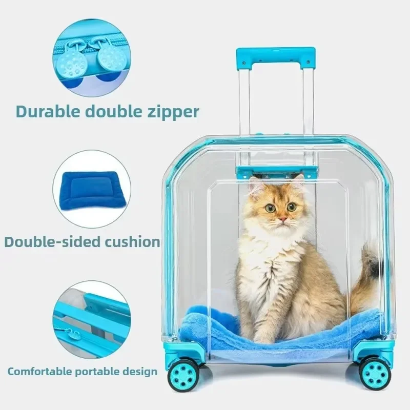 Cochecito transparente para gatos, 4 ruedas, cochecito de transporte barato y resistente, cubierta de carrito para gatos y cachorros, suministros de lujo para mascotas al aire libre - imagen 5