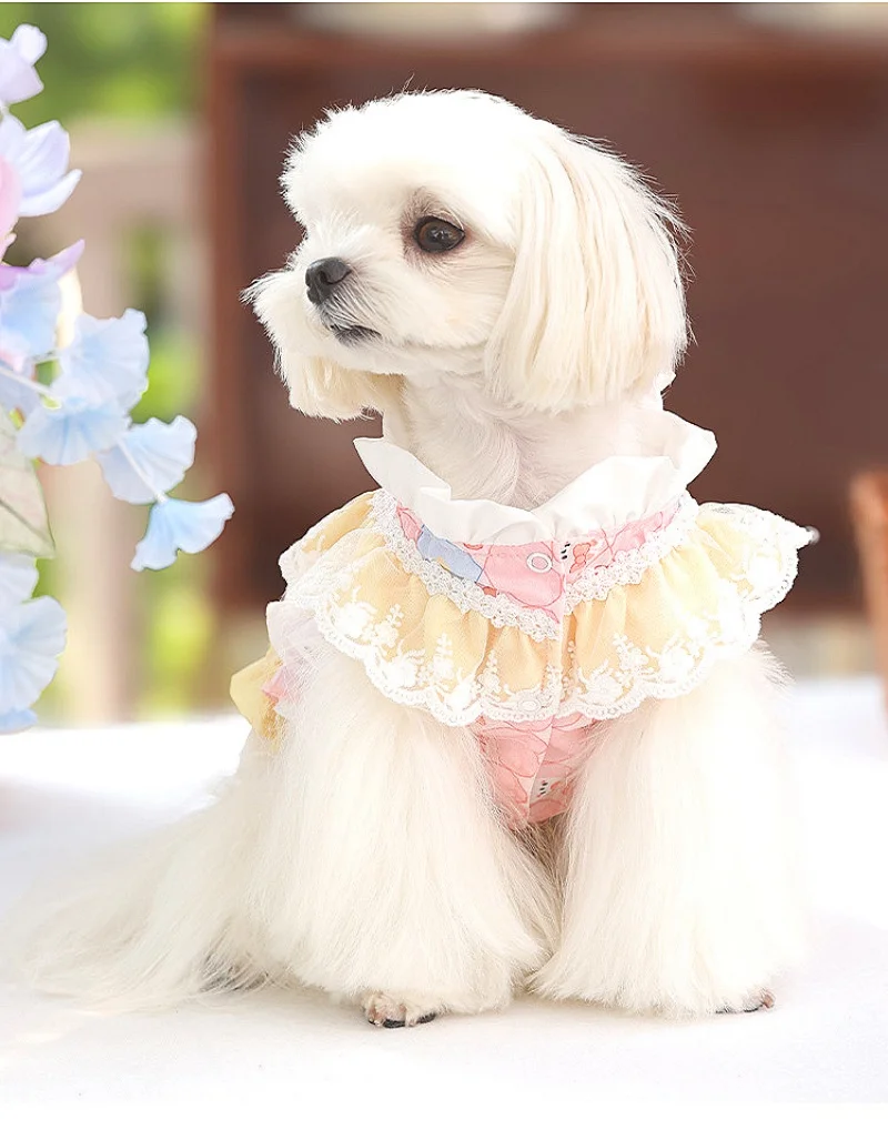Lindo vestido de perro Lolita para razas pequeñas, vestido para mascotas, vestido de boda para mascotas, falda de tul para mascotas, falda tutú, ropa de fiesta para perros - imagen 3