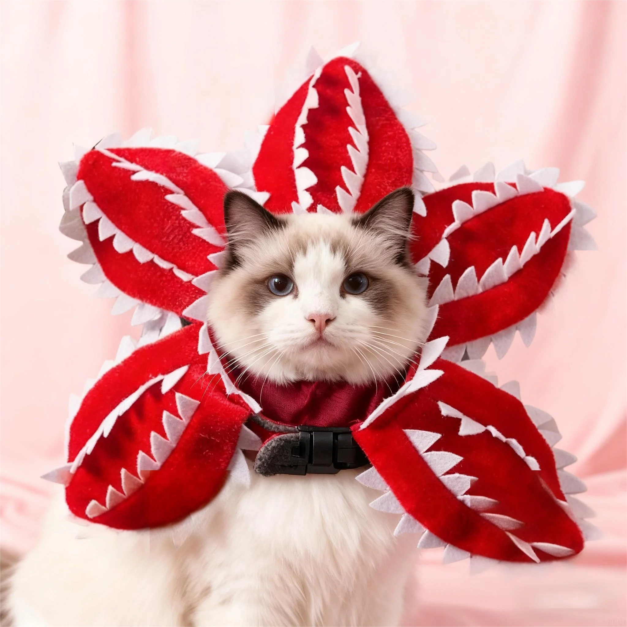 Gorro divertido de invierno para gato Demogorgon, disfraz de flor aterradora, accesorios para cumpleaños para mascotas, suministros para sombreros para perros, pegatina ajustable - imagen 3