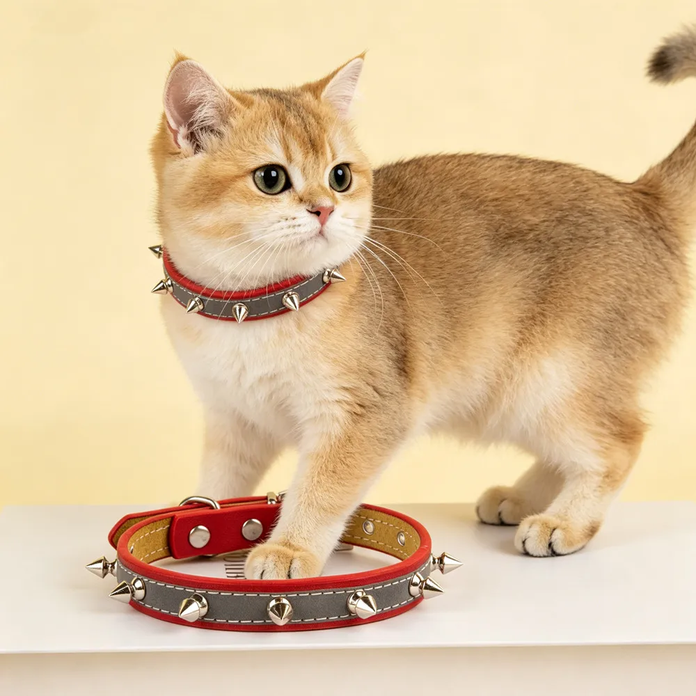 Collar de cuero punk para perros y gatos – Ajustable con remaches - imagen 5