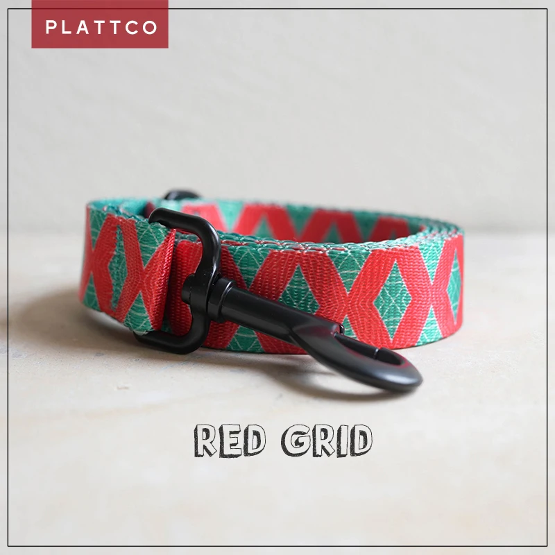 PLATTCO correa para mascotas personalizada con impresión de rejilla roja para correr, caminar en una correa para perros pequeños y medianos 5 tamaños PDL319