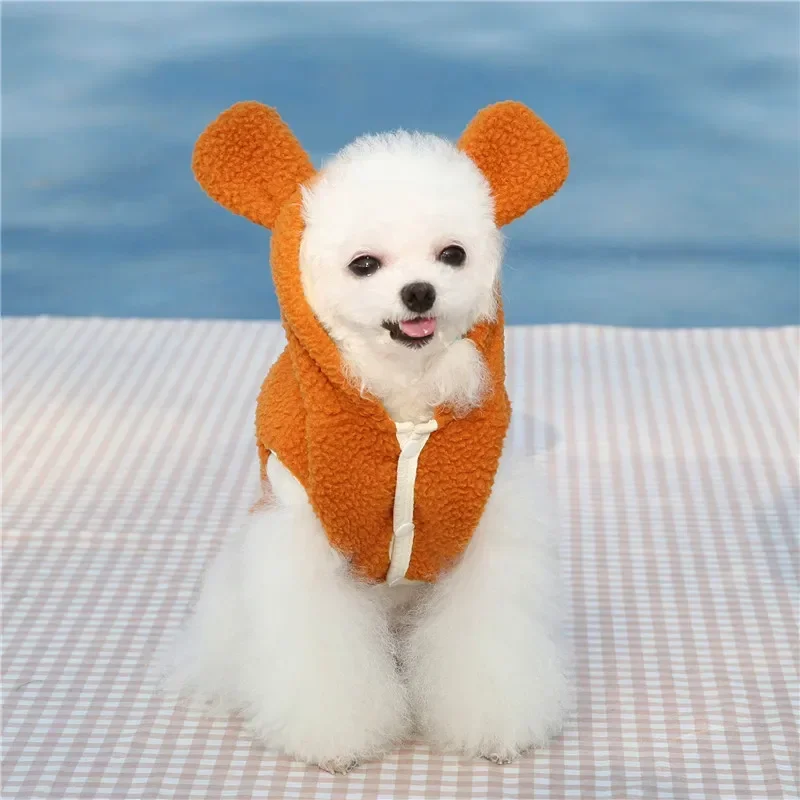Otoño Invierno suéter con capucha para perros ropa para mascotas chaleco de pelo de cordero bordado oso de peluche ropa para mascotas ropa para cachorros - imagen 4
