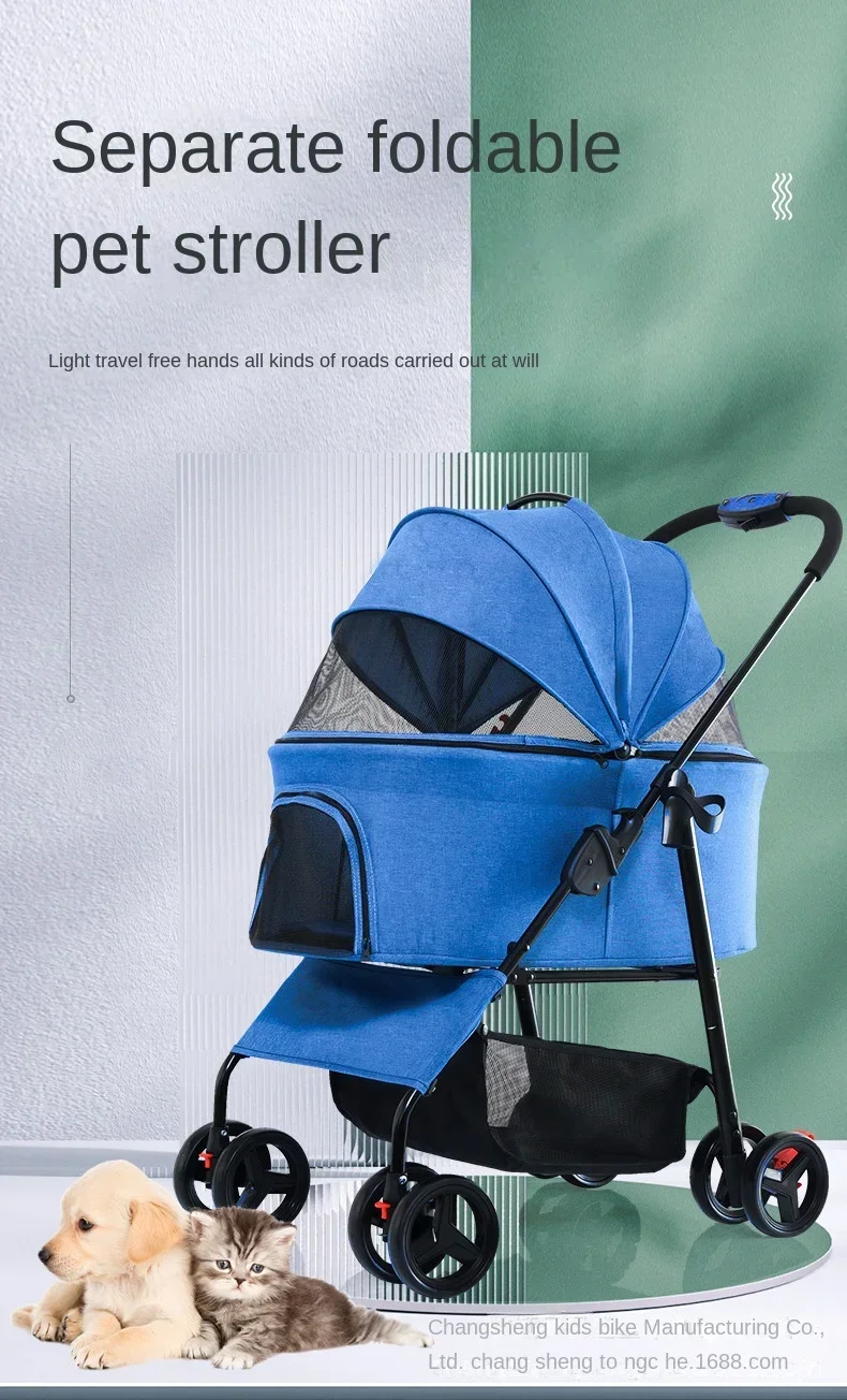 Carrito plegable para mascotas con ruedas