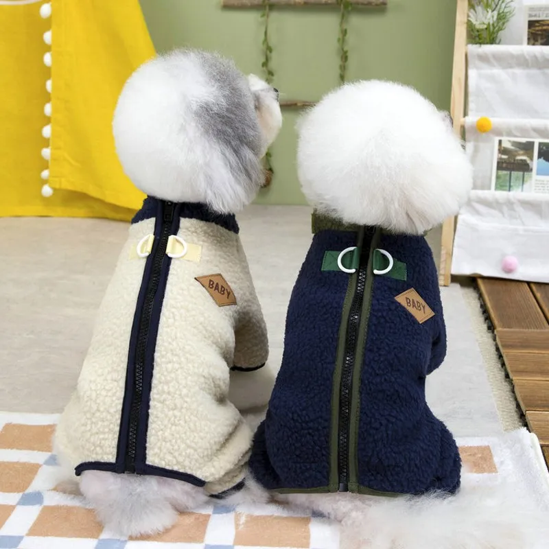 Mono de invierno para perros, ropa de lana para perros, abrigo sólido para perros, pijamas cálidos de cuatro patas, monos para Chihuahua Yorkshire, ropa gruesa para mascotas - imagen 4