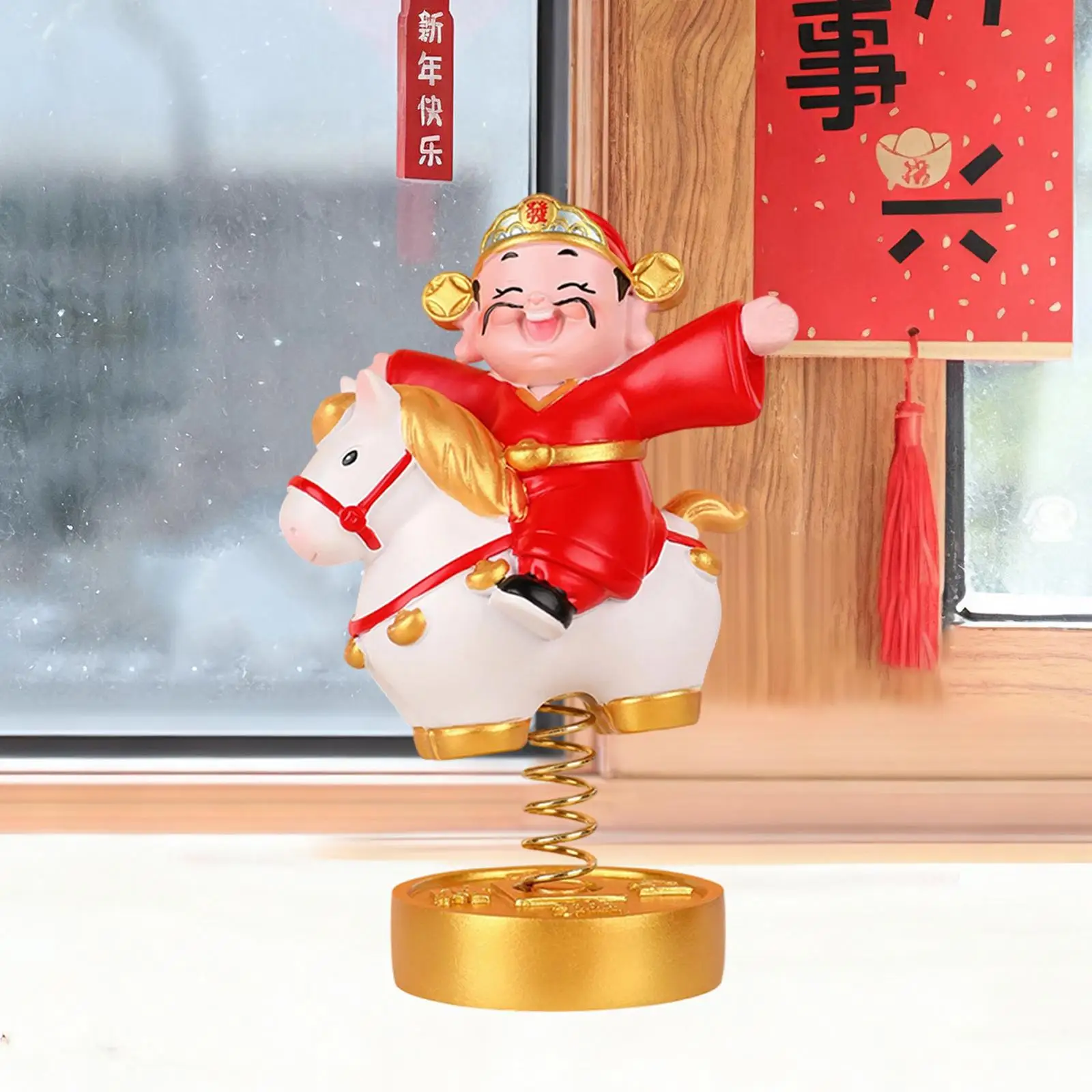 Estatua de Dios de la riqueza, adorno de Año Nuevo Lunar, decoración de bendición de resina, compacta coleccionable para el Festival de Primavera Chino - imagen 4