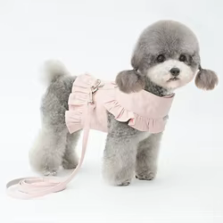 Falda con cuello para perro, bonito arnés para mascotas con correa para el pecho, cuerda, ropa para cachorros, chaleco, vestido para perro, falda de perlas para peluche de Pomerania Yorkshire