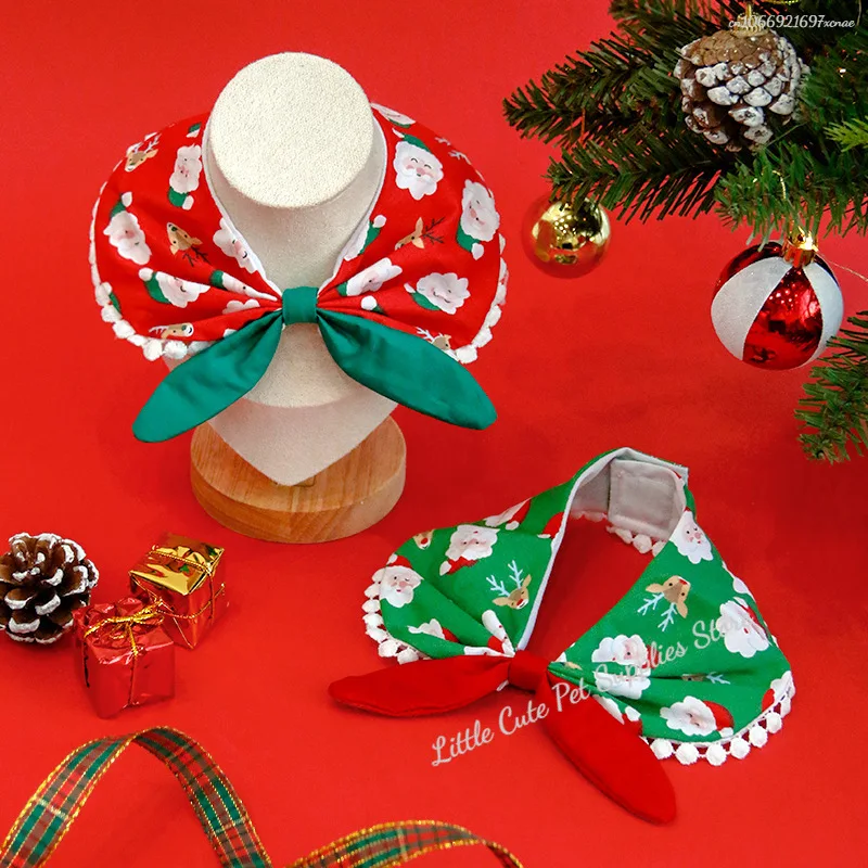Collar de perro de Navidad con joyas, cinta para cachorros y gatos, bufanda, colgante, Collar con lazos para mascotas, accesorios navideños de satén para nuevos gatitos - imagen 2