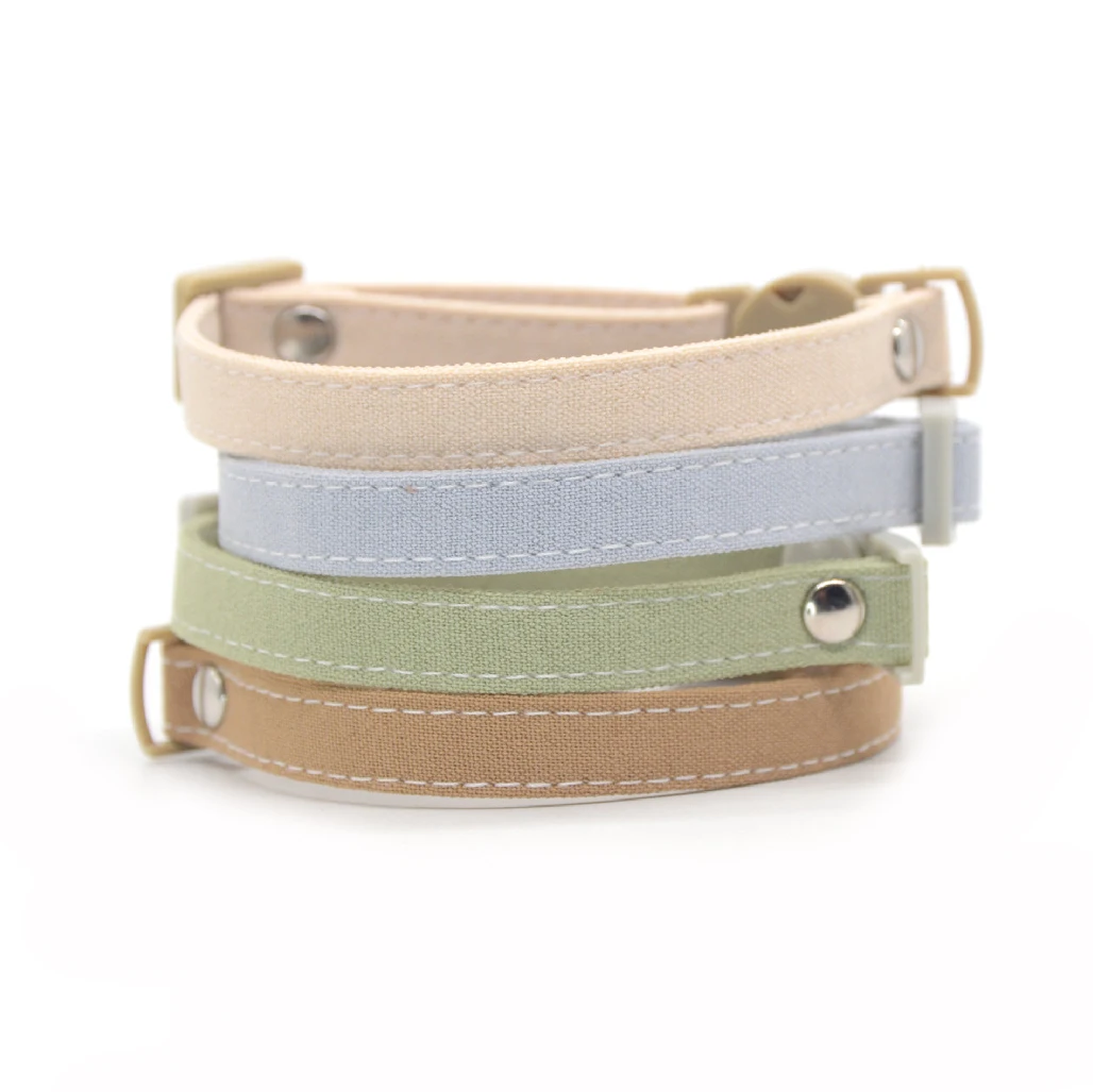 Collar de gato separable de lino de algodón para gatos, Collar de gato lindo de color sólido ajustable con hebilla de seguridad - imagen 3