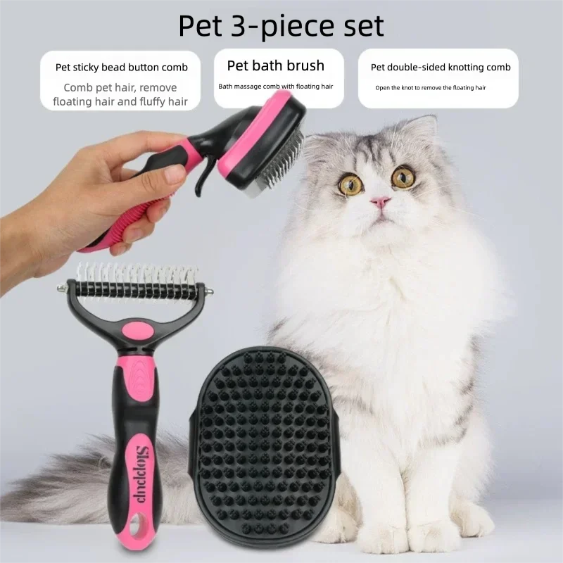 3 uds cepillo rebanador autolimpiante y rastrillo de aseo para mascotas y cepillo de baño para perros y gatos |   Peine desacoplador y herramienta de aseo para deshedding - imagen 2