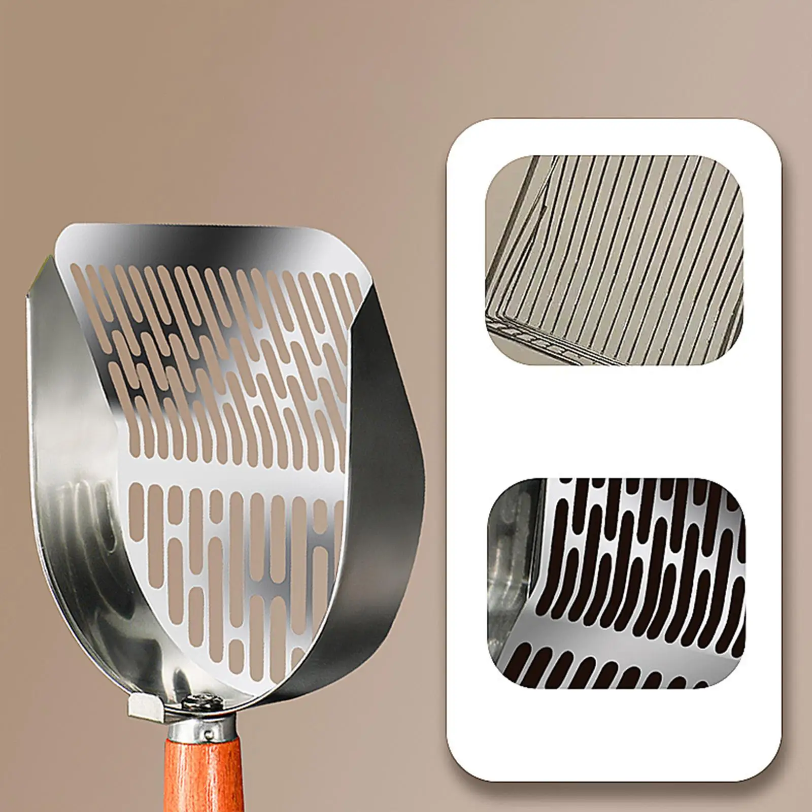 Pala de arena para gatos de acero inoxidable, palas de arena antiadherentes para pene profundo, herramienta de limpieza para animales pequeños, suministros para mascotas - imagen 4