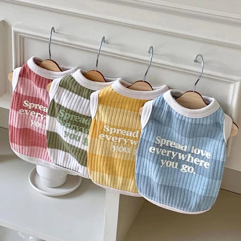 Camiseta sin mangas a rayas de primavera para mascotas, Teddy fino para perros Yorkshire, correa para perros pequeños y gatos, ropa para cachorros, ropa para perros pequeños - imagen 2
