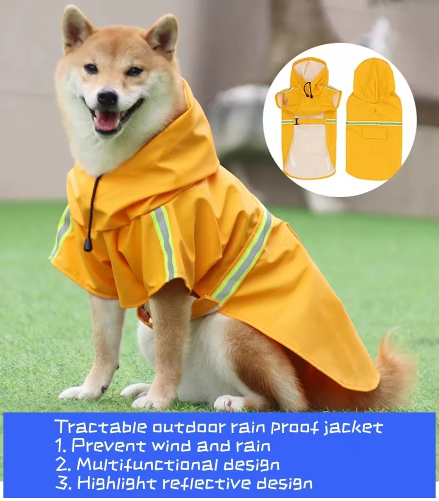 Chubasquero para mascotas, capa impermeable para perros grandes, tira reflectante de seguridad, sombrero, accesorios para mascotas - imagen 5