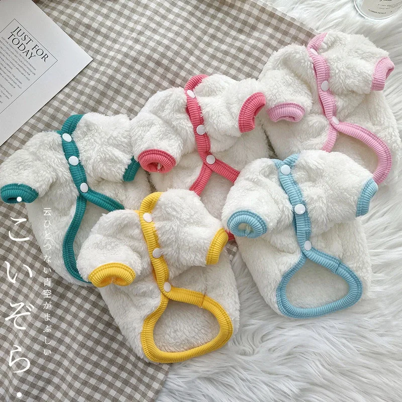 Ropa blanca de lana para perros, abrigo de invierno de manga corta, chaqueta para perros pequeños y medianos, trajes para cachorros Chihuahua Yorkie # 10-18