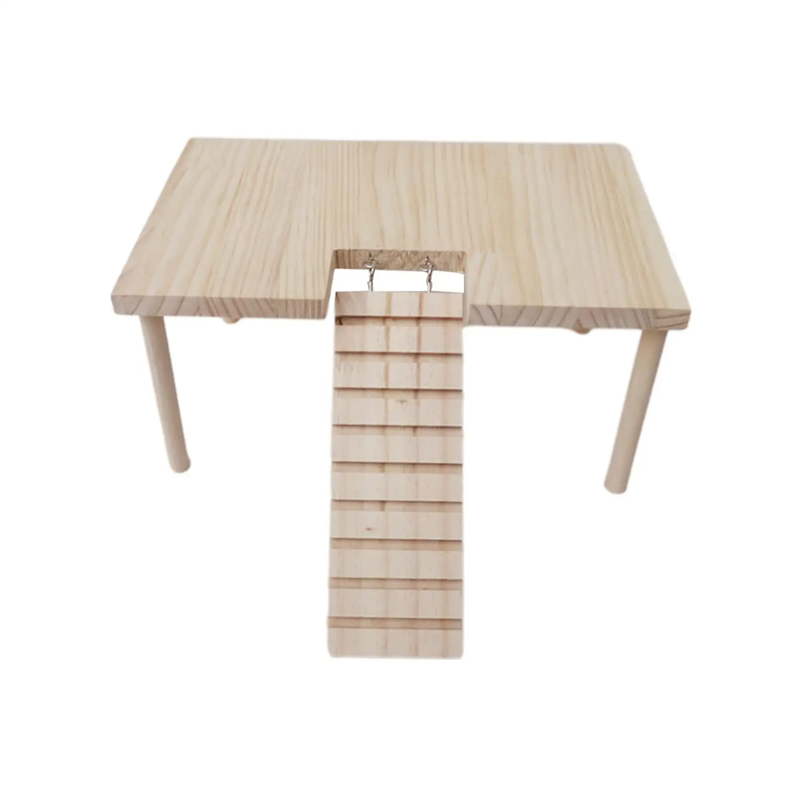 Small Pet Wooden Platform with Ladder Habitat Decor Table with Pillars Wooden Toys for Hamster Gerbil Parrot Squirrel Rat
