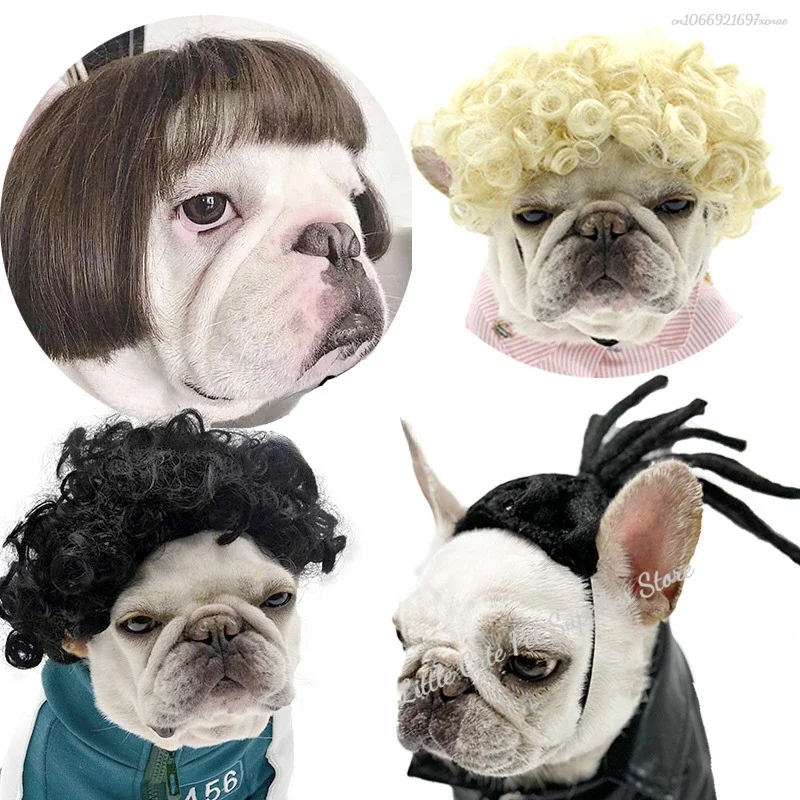 Divertida peluca de Cosplay para perros, sombreros de moda, ropa, juguete, suministros para mascotas, vestido para perros para Halloween, fiestas de Navidad, festivales, pelucas para perros - imagen 2