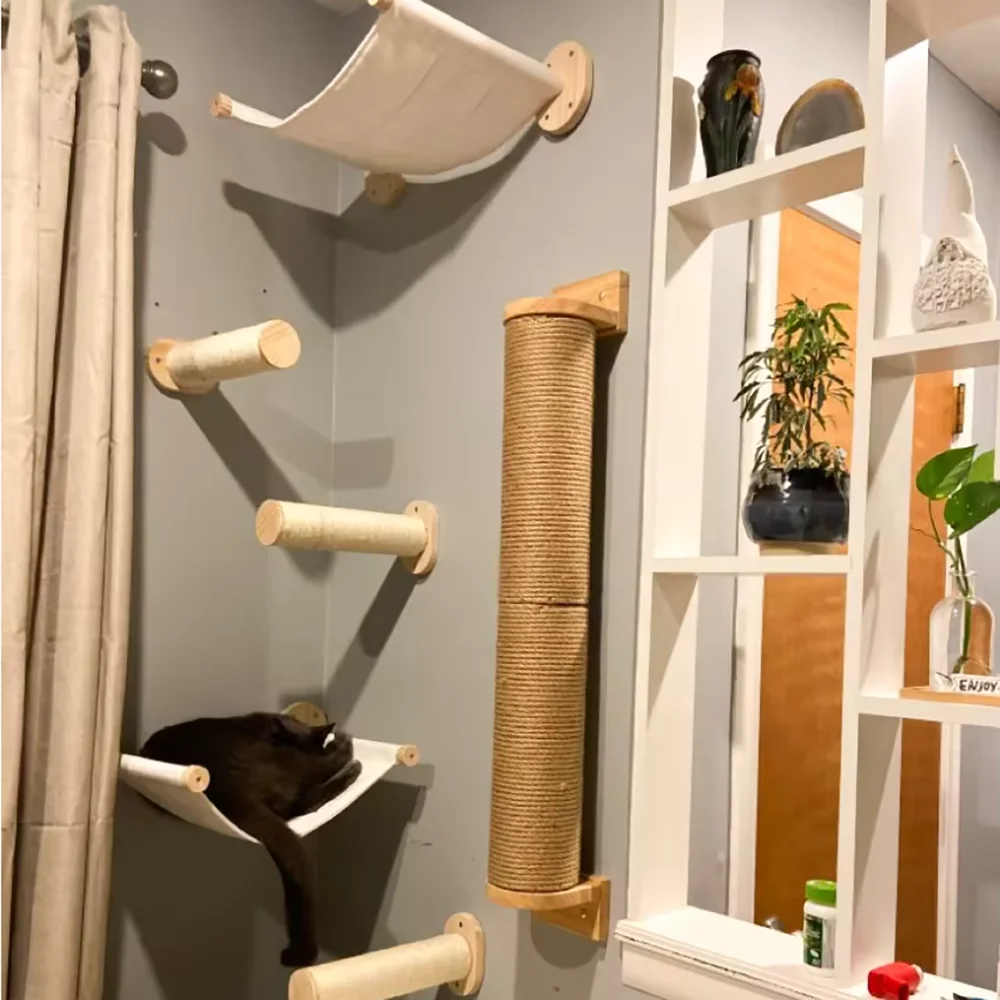 Rascador de pared con sisal y hamaca para gatos