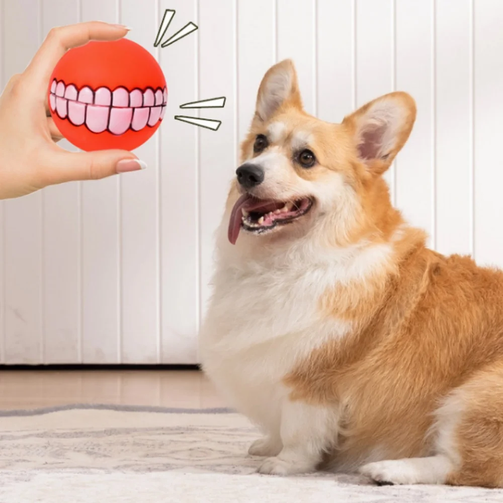 Bola para perros con dientes, juguete divertido para trucos, juguete de silicona para perros, chirriador para masticar, juguetes con sonido para perros, juguetes interactivos para cachorros y gatos - imagen 4