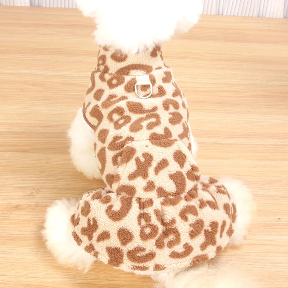 Recién llegado, vestido de lana para perros, estampado de leopardo de invierno, bonito vestido de princesa, traje para cachorros de peluche, ropa para perros pequeños - imagen 2