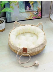 Cama de ratán para gatos y perros – Nido suave cómodo todo el año