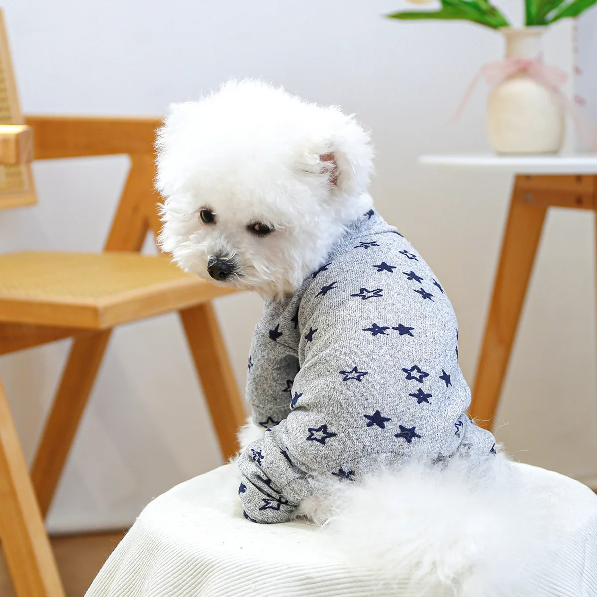 Mono de estrella de primavera para mascotas, pantalones de cuatro patas para perros, ropa para el hogar con estrella gris, camisa Base, ropa para cachorros, pijamas para perros - imagen 2