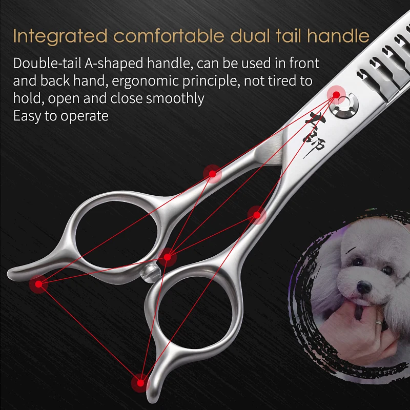Fenice Master Series-cortadora de pelo para perros, tijeras de aseo de belleza, tijeras curvadas naturales para mascotas, tasa de 80%, 7 pulgadas - imagen 5
