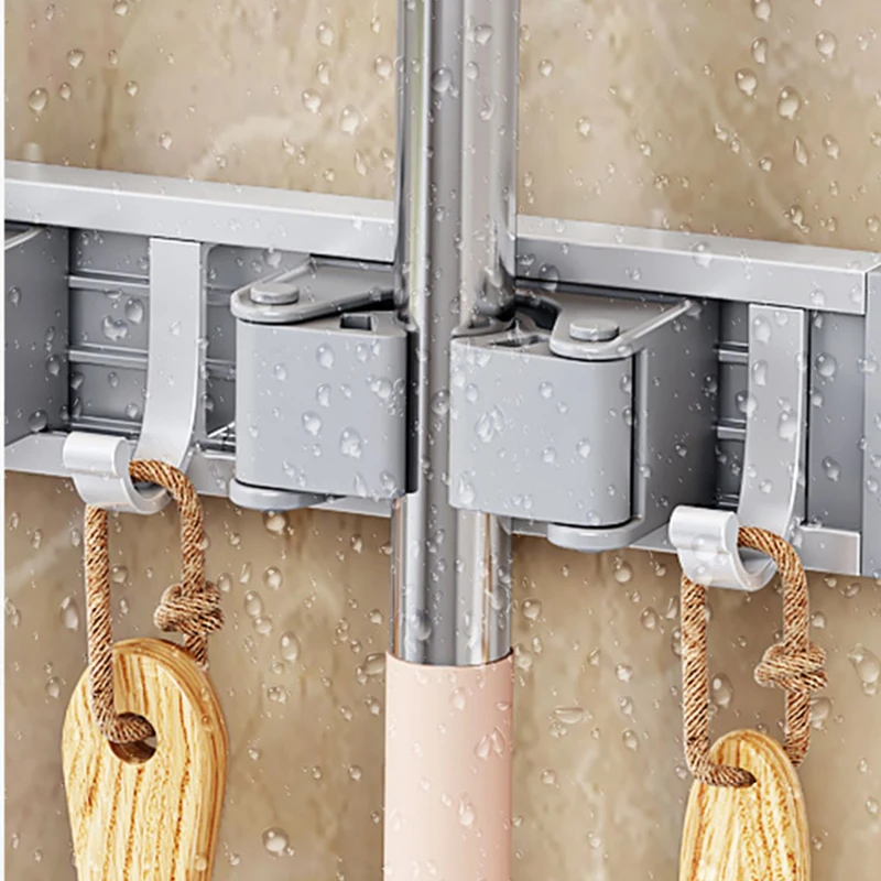 Organizador de fregona y escoba, soporte para fregona, soporte para fregona, soporte para fregona fuerte montado en la pared, auto con 5 ganchos, organizadores para colgar escoba - imagen 4