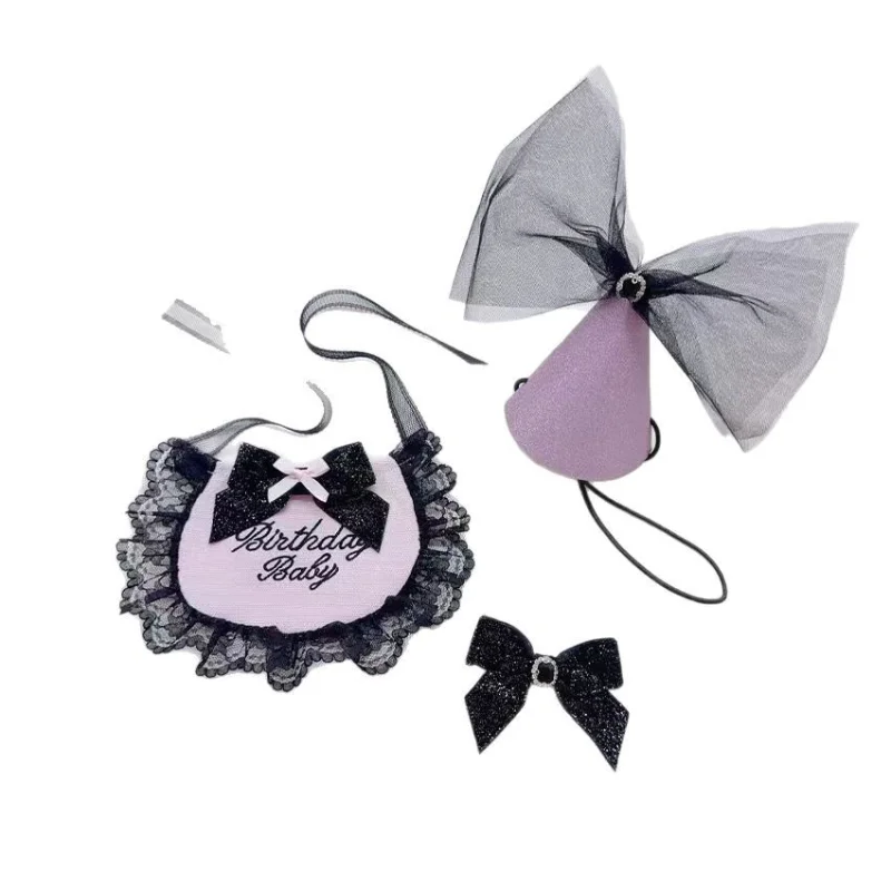 INS lazo de encaje suministros para mascotas perro cumpleaños boca toalla fiesta triángulo toalla Pawty perro corona sombreros lindos accesorios para cachorros - imagen 4