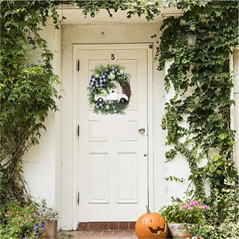 Corona de camión para puerta delantera rústica, corona de granja rústica, corona de puerta delantera, decoración de pared de vacaciones, corona de primavera - imagen 5