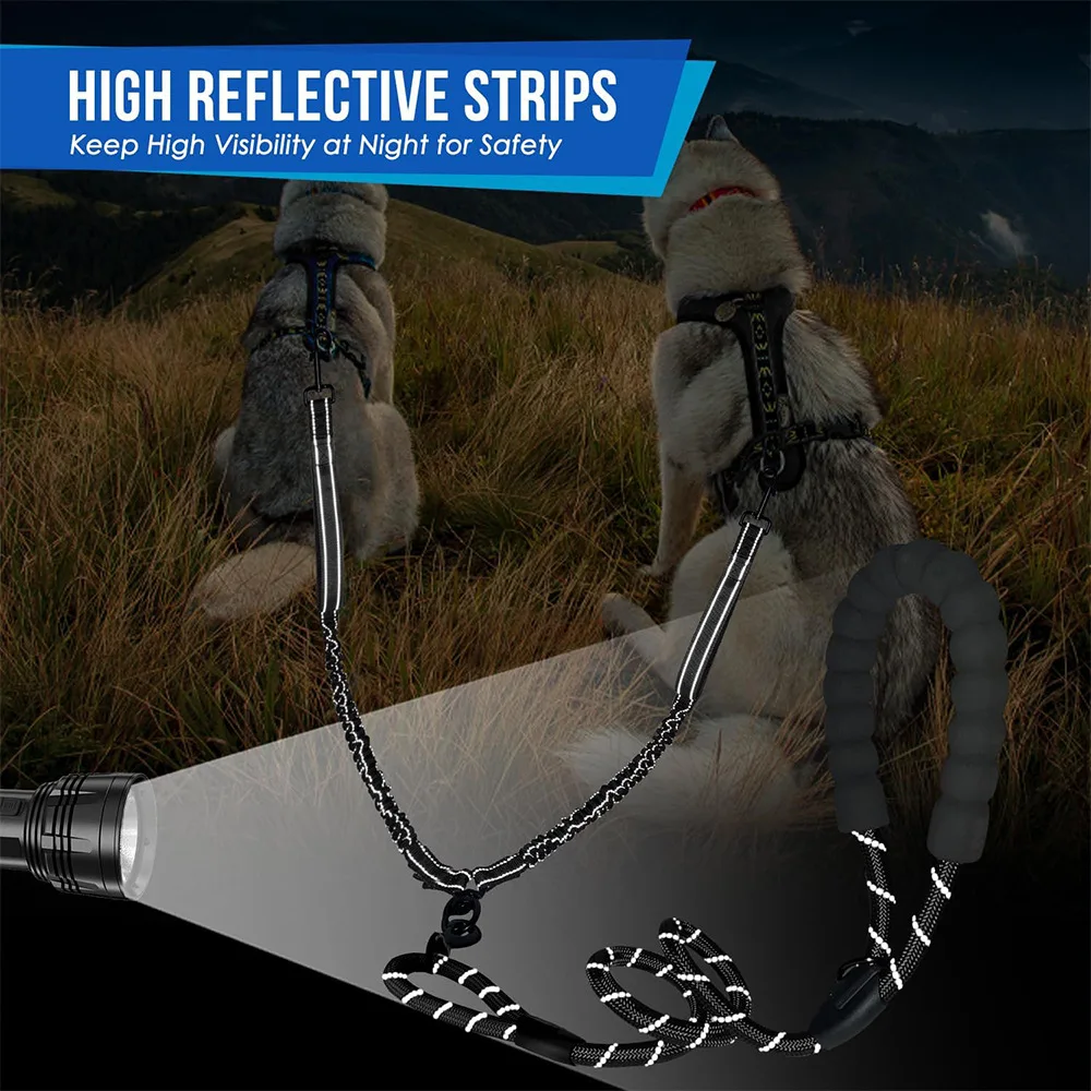 Amortiguador elástico de impacto a prueba de explosiones, correas dobles ajustables de uno a dos para perros, accesorios para caminar para perros pequeños - imagen 4