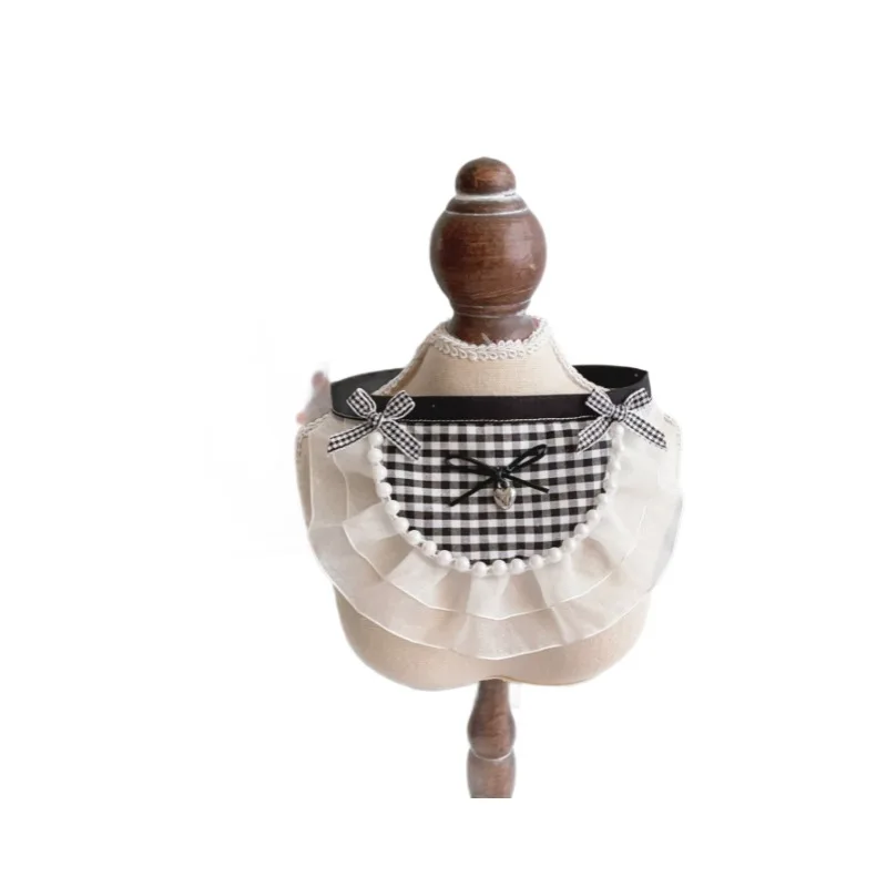 Babero a cuadros INS para mascotas, toalla para bava de gato/perro, encaje de perlas, bufanda para perros pequeños, medianos y grandes, ropa para cachorros pequeños - imagen 5