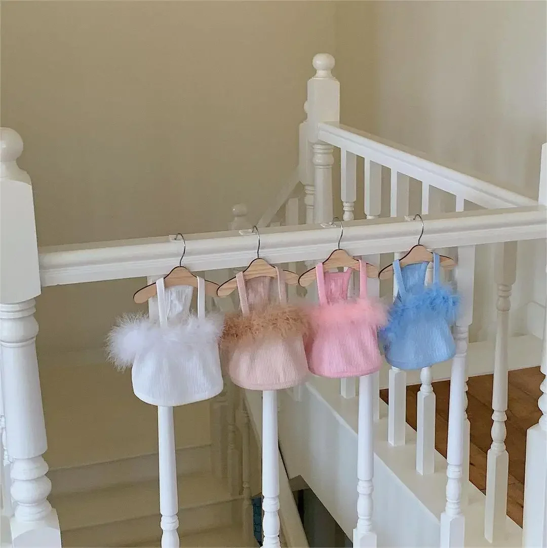 Camiseta sin mangas con tirantes de plumas para perros INS, ropa sólida de osos de Pomerania para mascotas, camiseta sin mangas con tirantes, ropa para cachorros